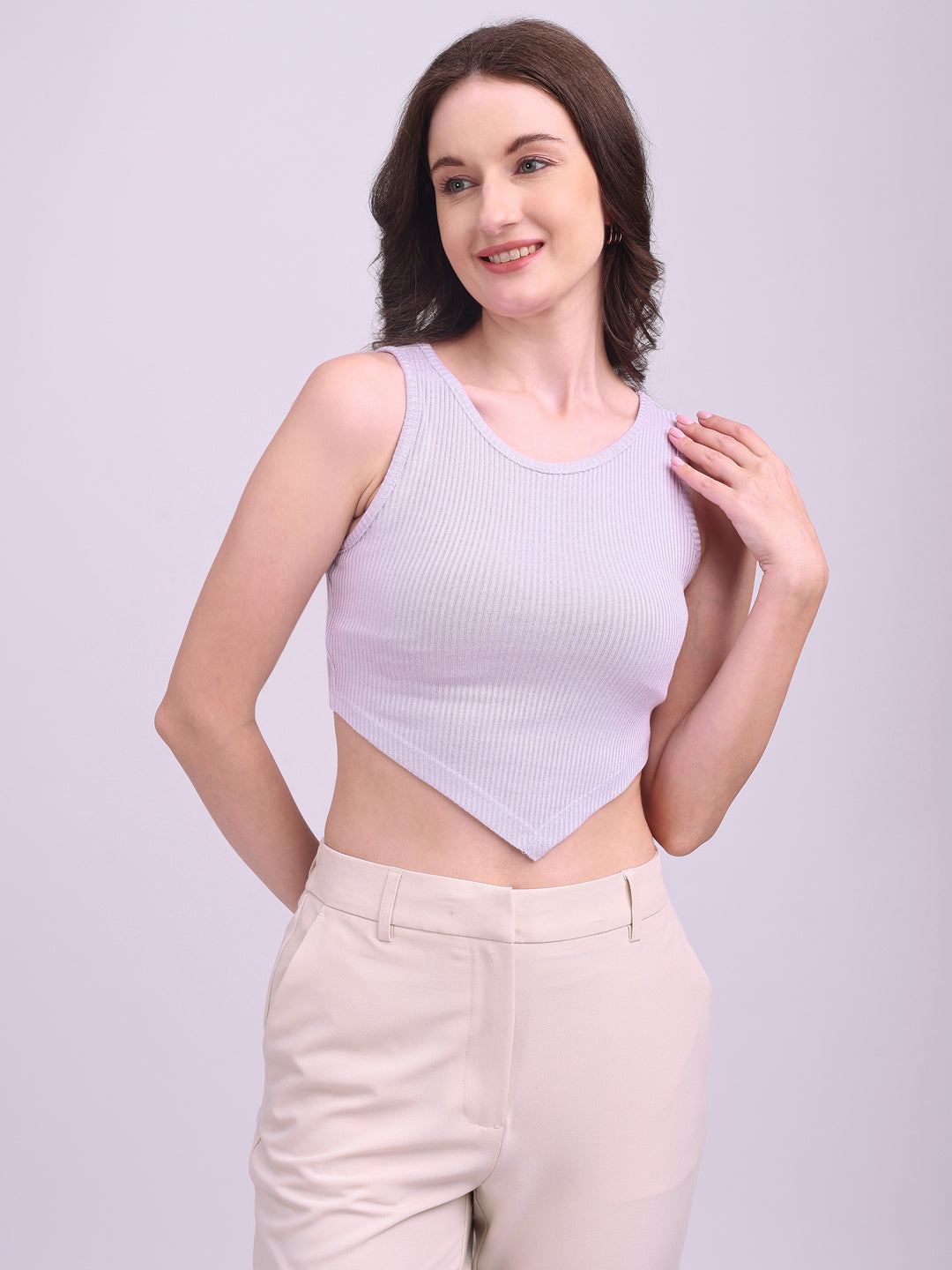 Ribbed V-Cut Tank Top Lavender