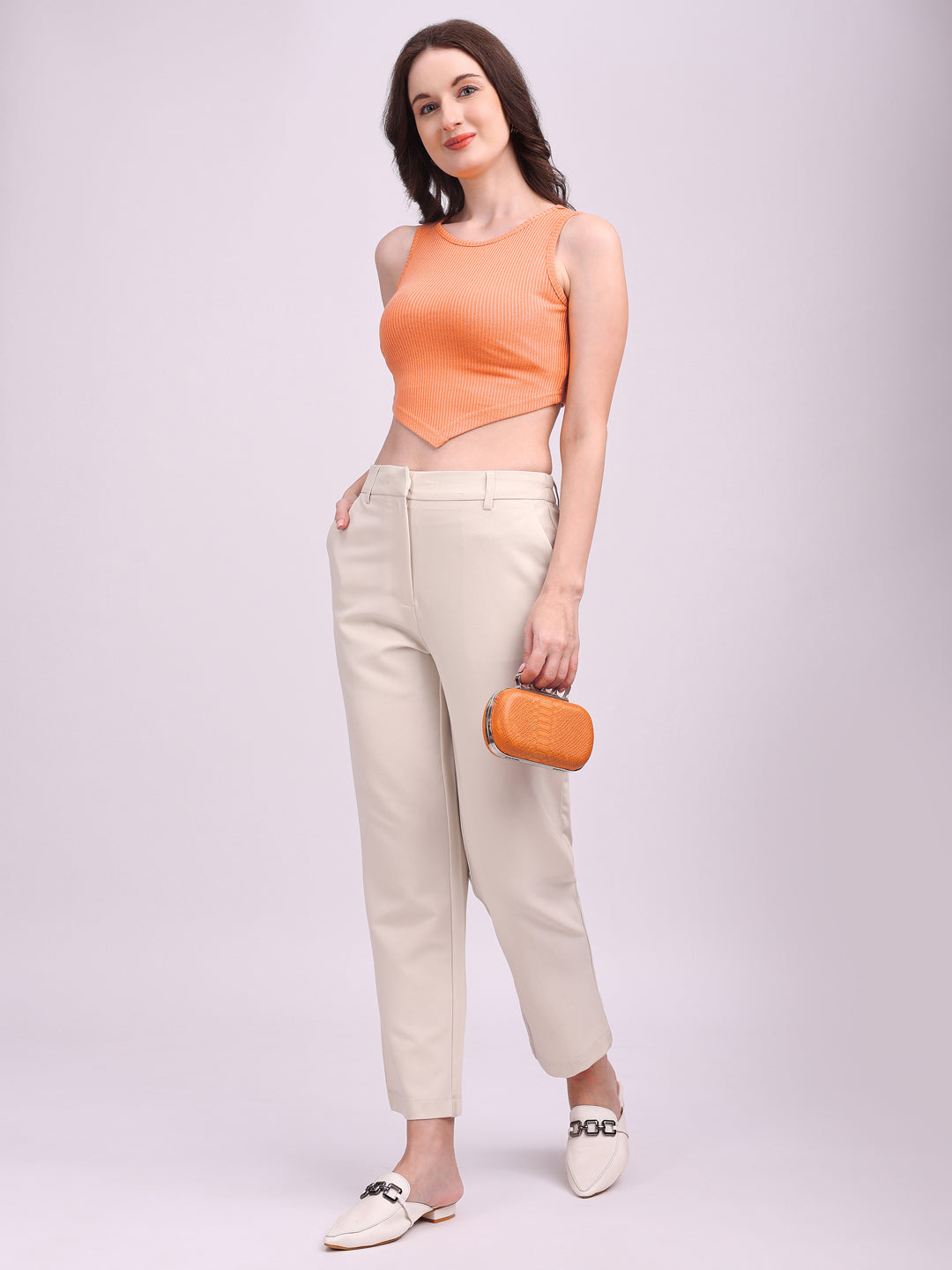 Ribbed V-Cut Tank Top Orange