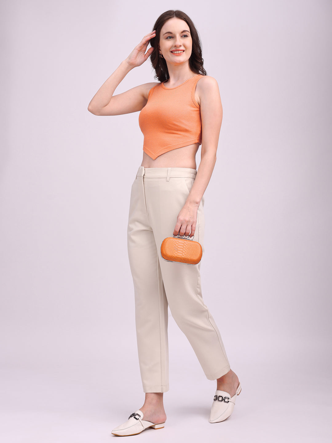 Ribbed V-Cut Tank Top Orange