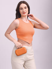 Ribbed V-Cut Tank Top Orange