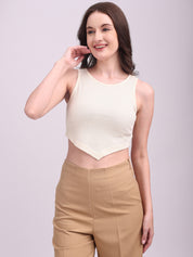 Ribbed V-Cut Tank Top Off White