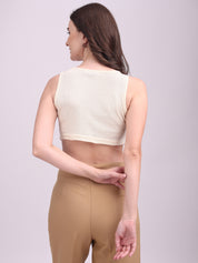 Ribbed V-Cut Tank Top Off White