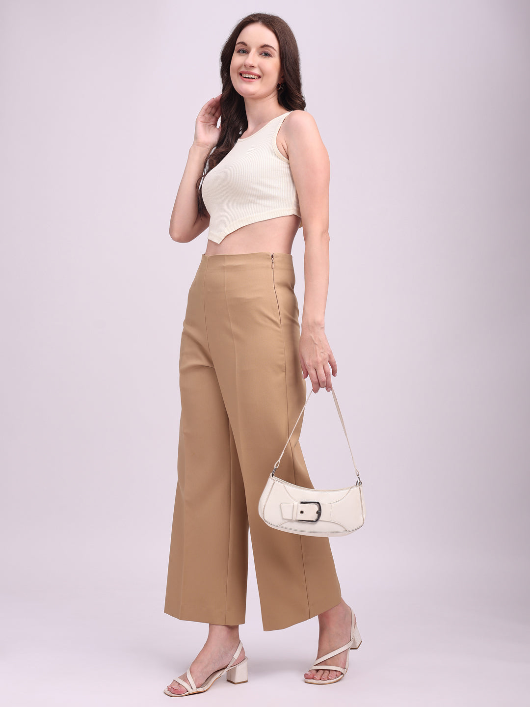 Ribbed V-Cut Tank Top Off White