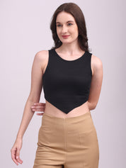 Ribbed V-Cut Tank Top Black