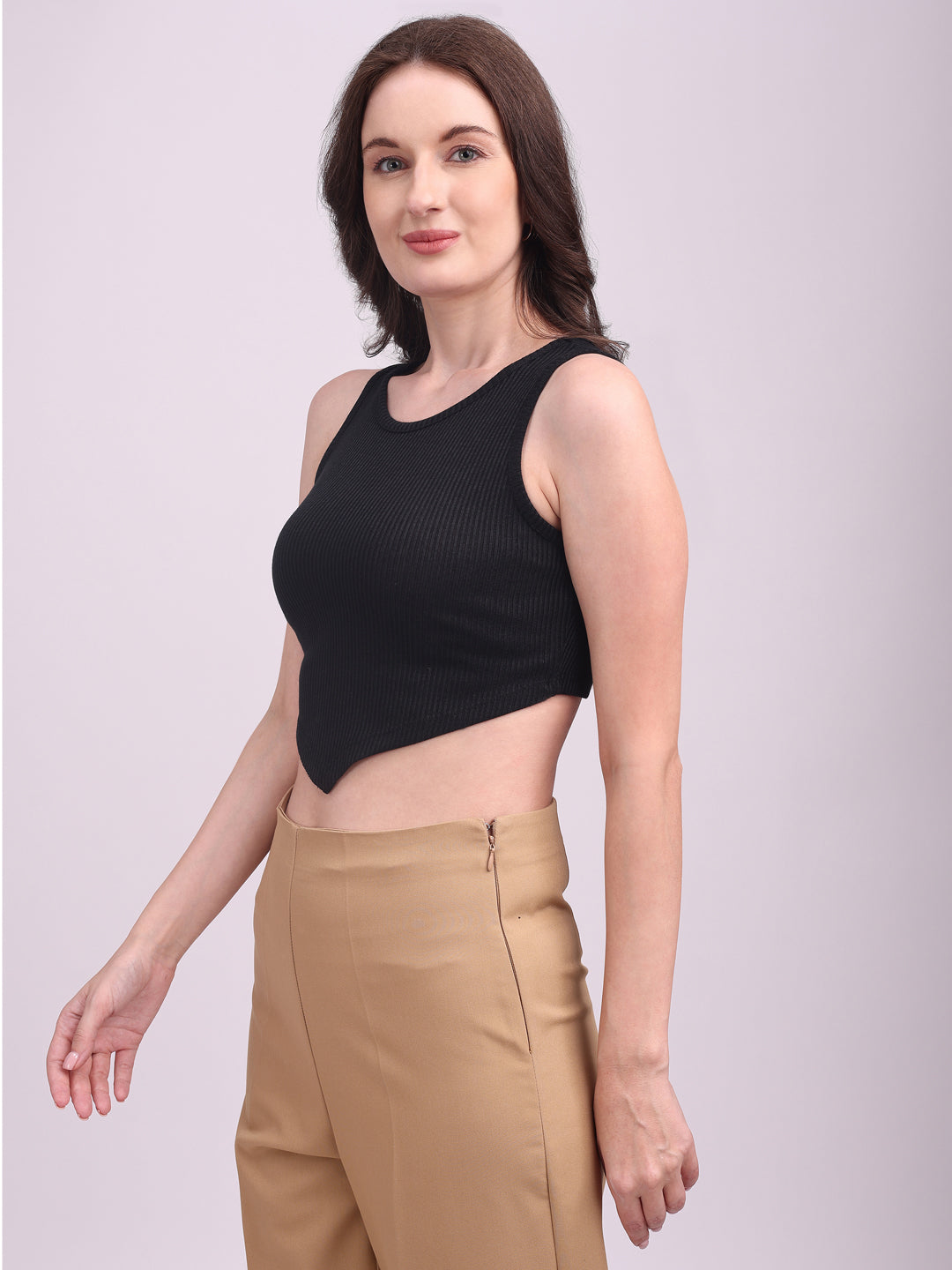 Ribbed V-Cut Tank Top Black