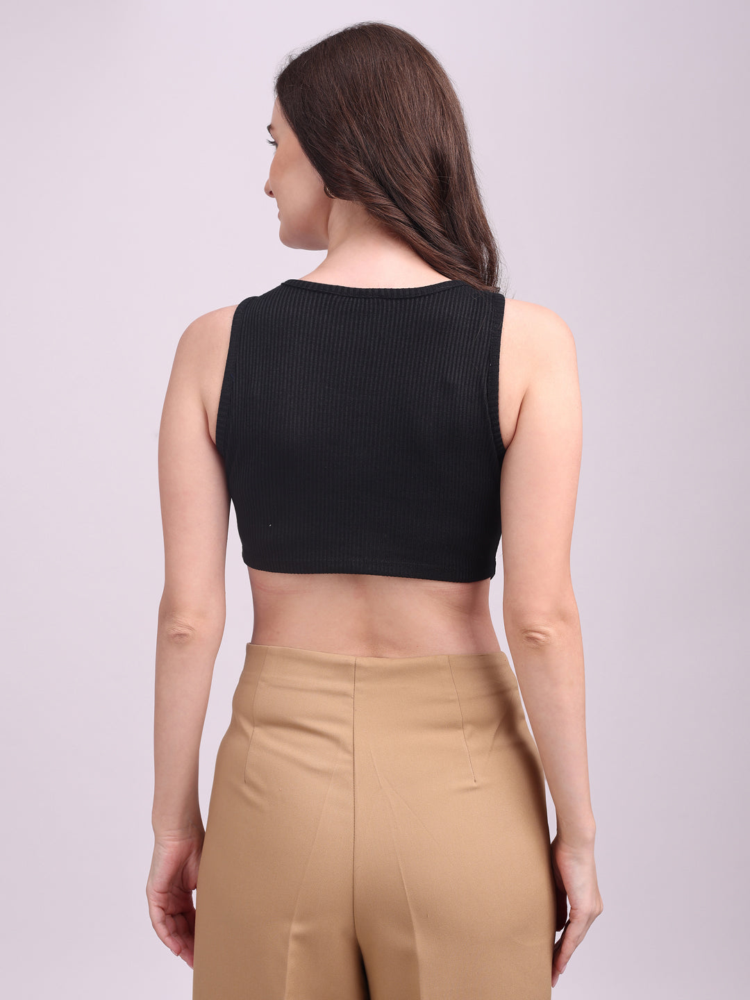 Ribbed V-Cut Tank Top Black