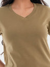 V Neck Cotton T-Shirt Pale Olive Green Detail 