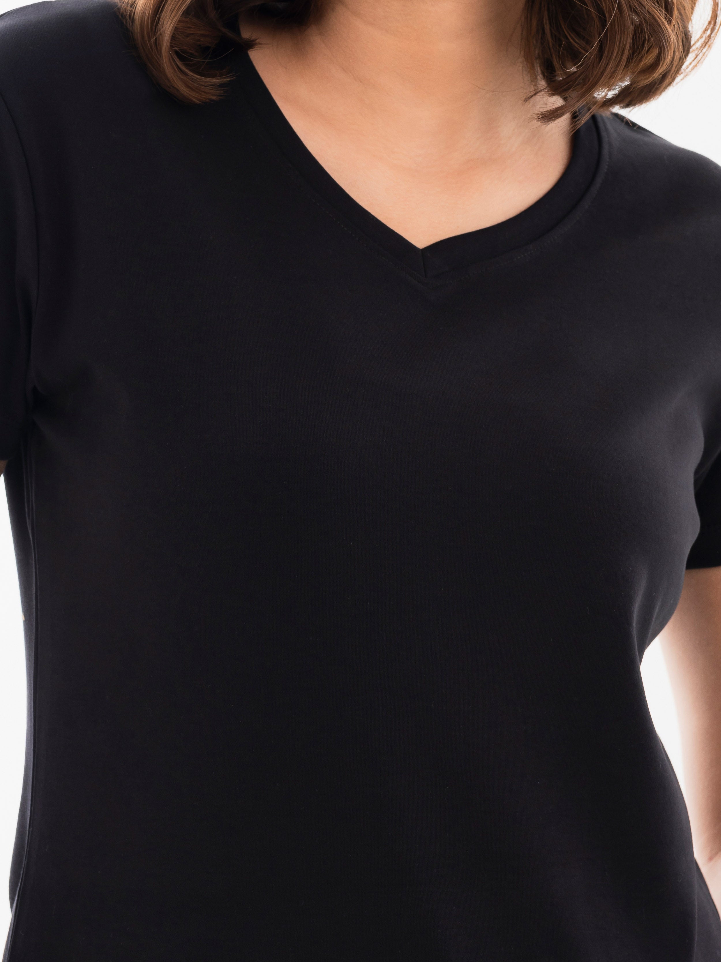 V Neck Cotton T-Shirt Black Detail