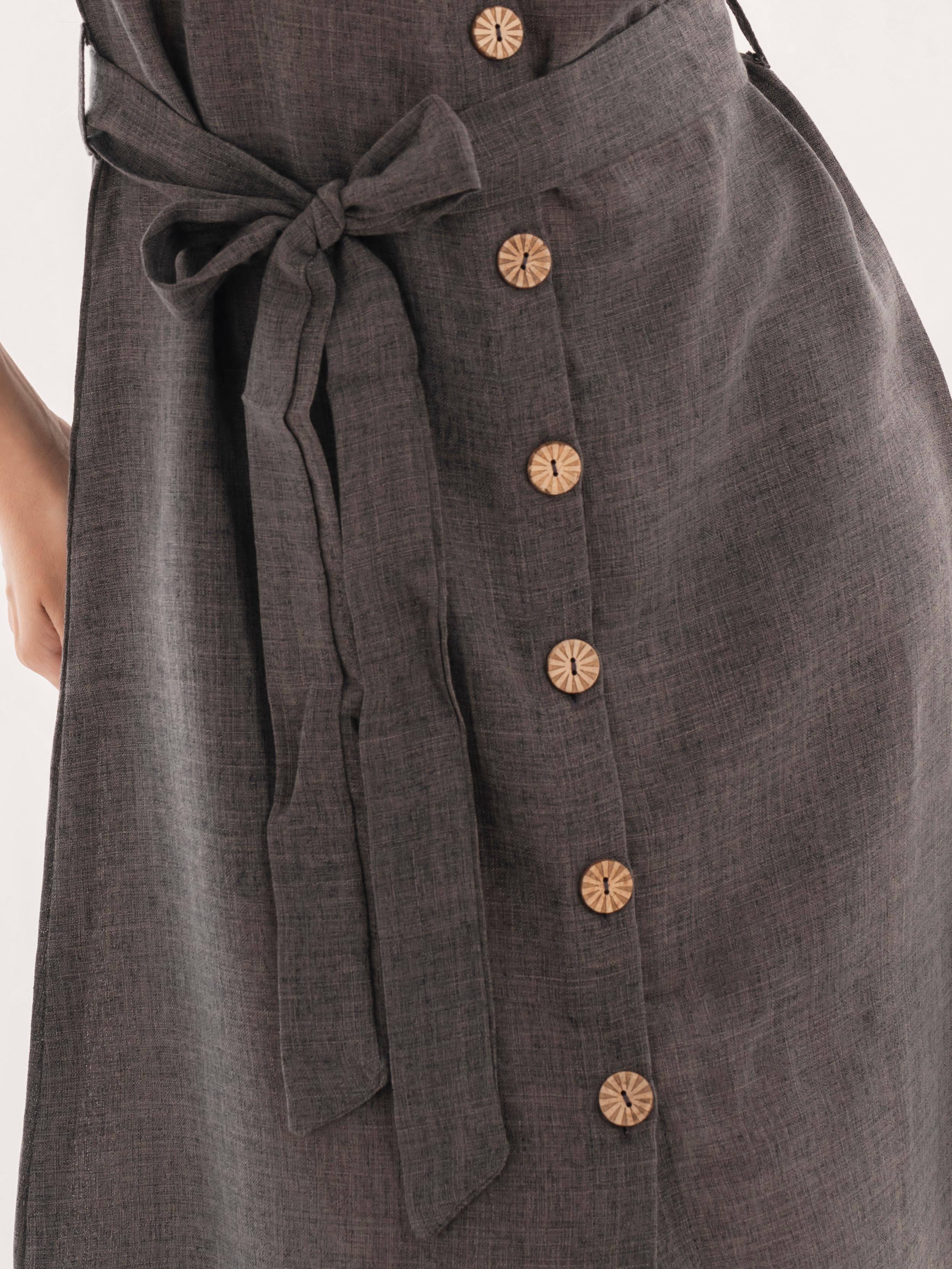 Linen Shirt Dress Grey Front Knot Detail