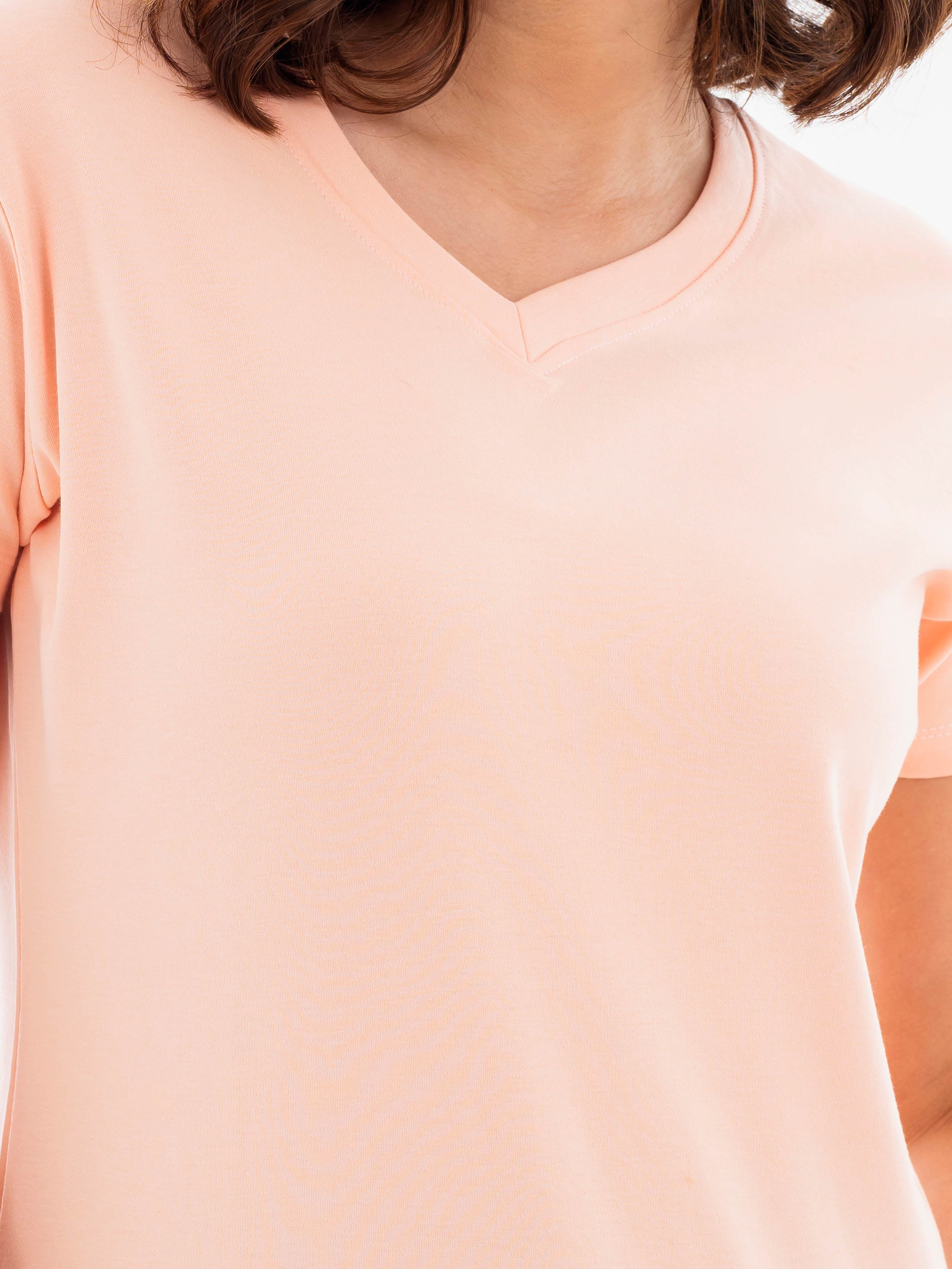 V Neck Cotton T-Shirt Peach Detail