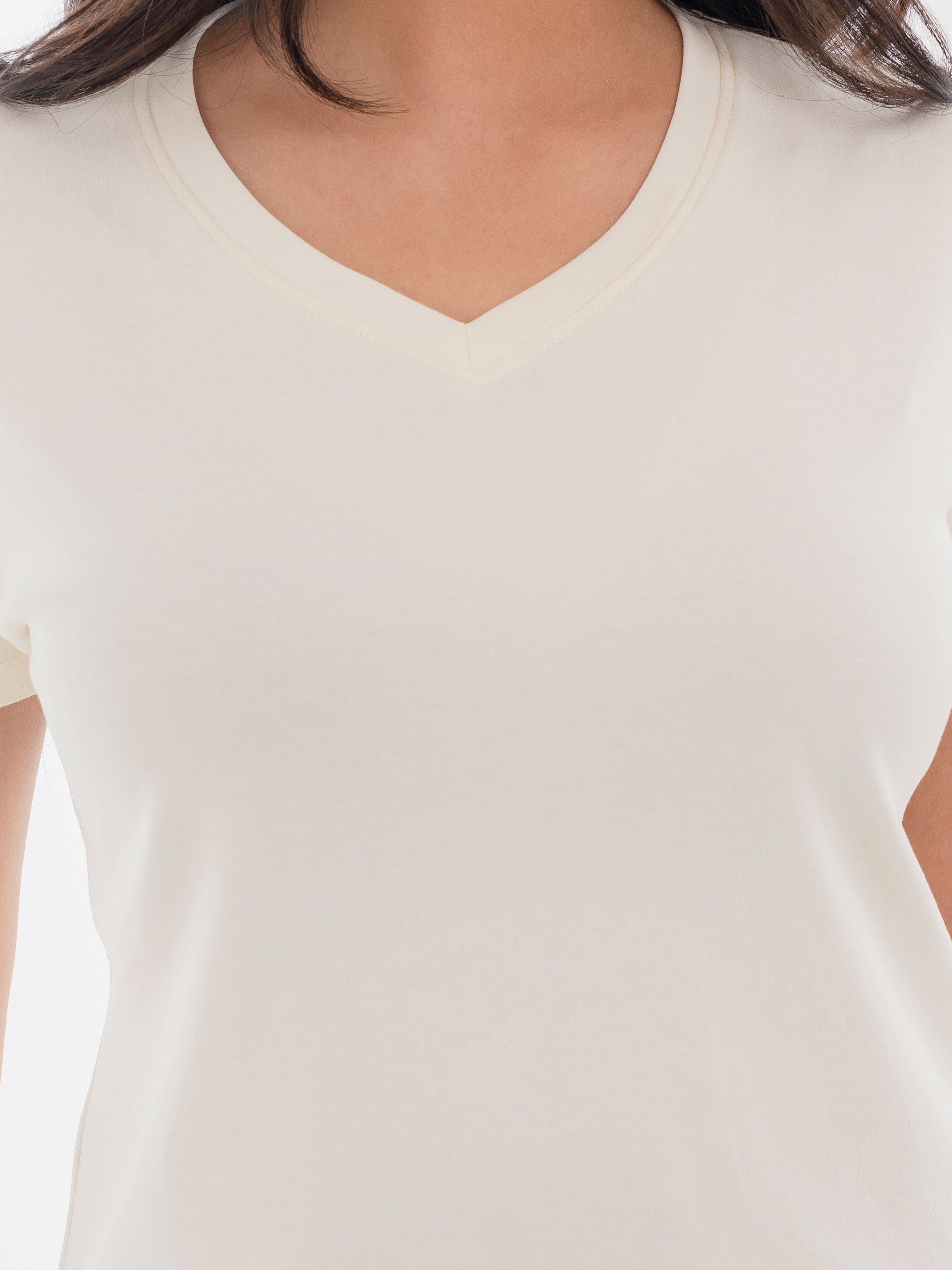 V Neck Cotton T-Shirt White Detail