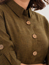 Linen Shirt Dress Golden Olive Collar Detail