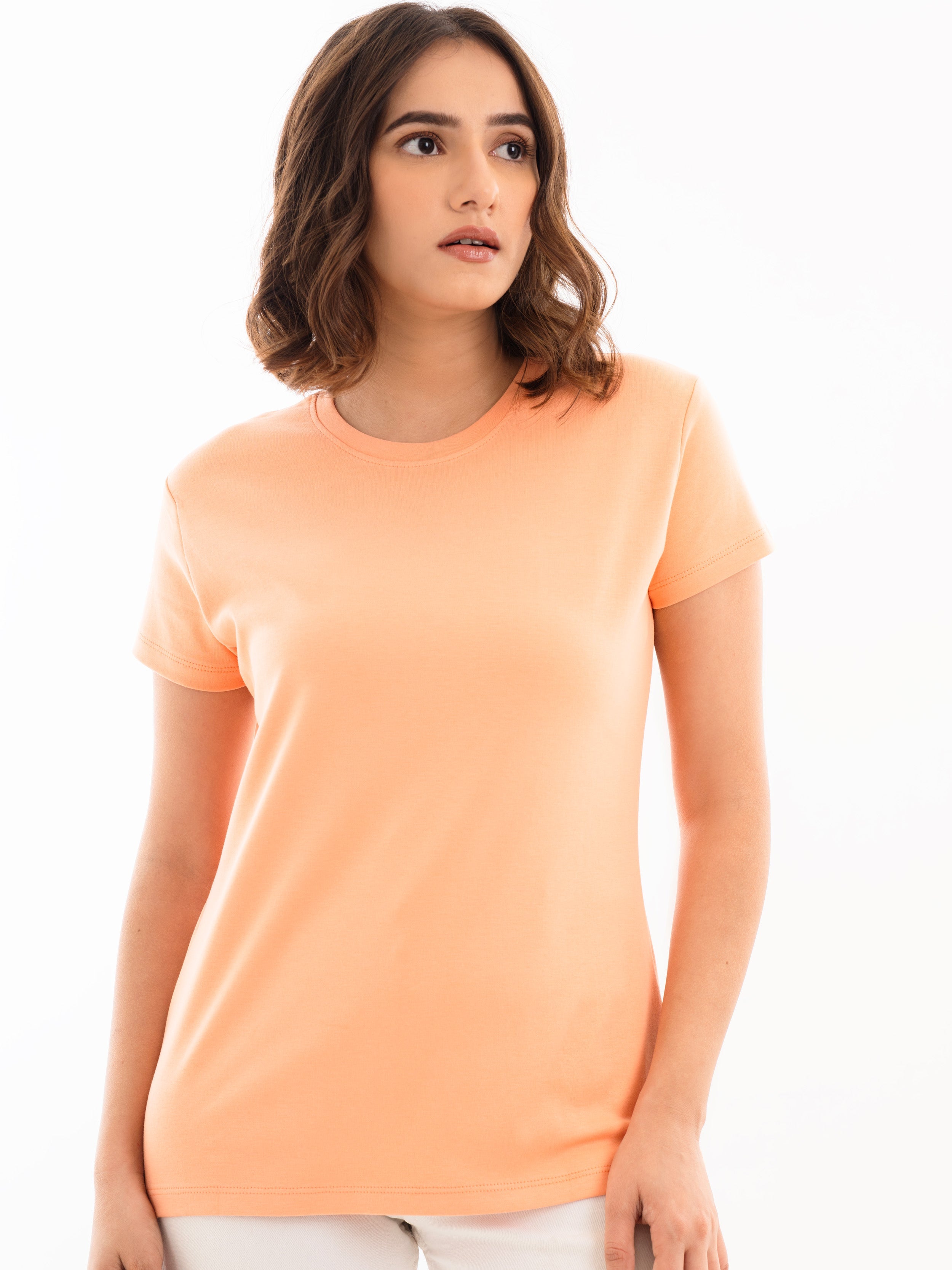 Crew Neck Cotton T-Shirt Peach Front