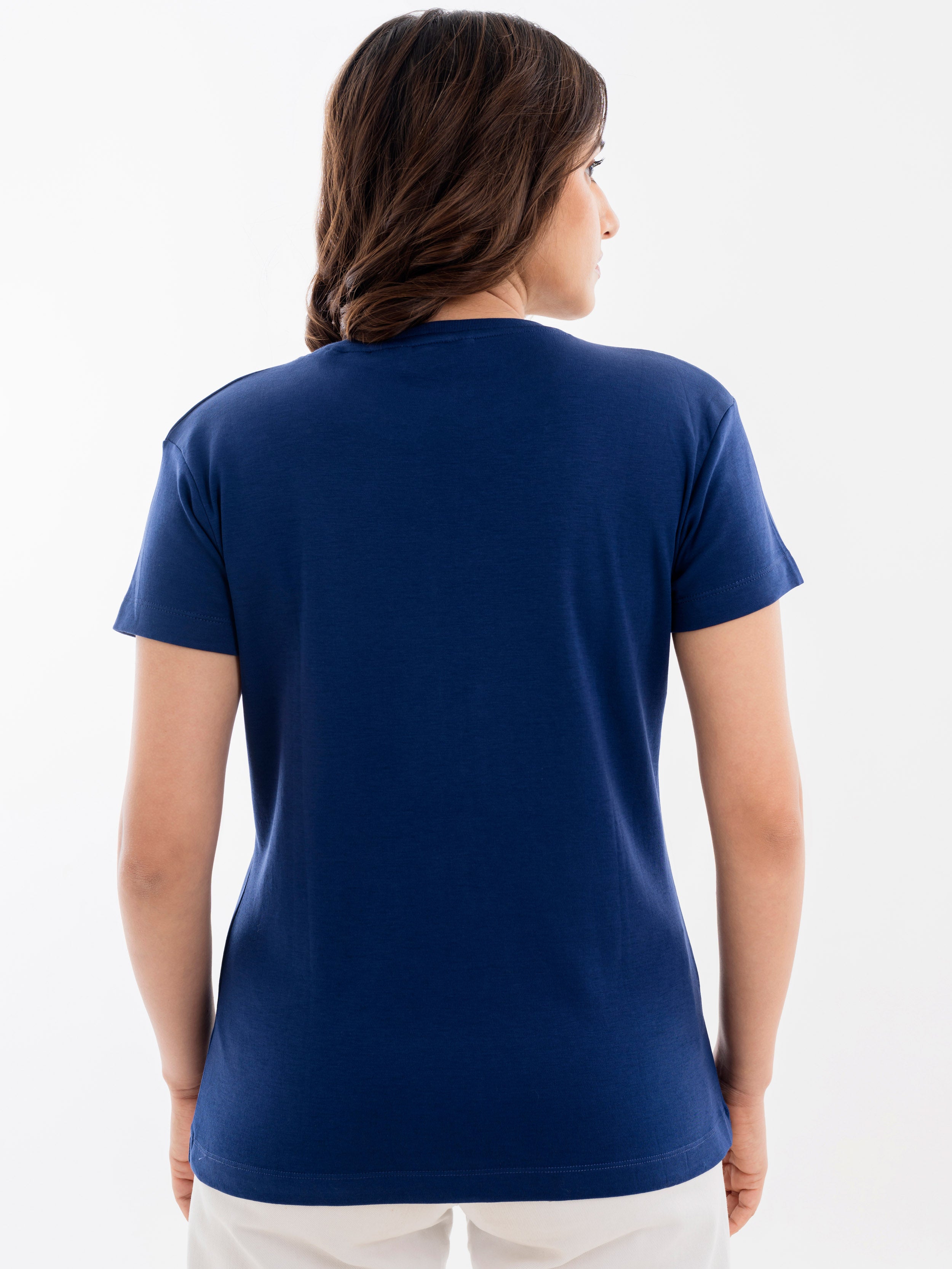 Crew Neck Cotton T-Shirt Navy Blue Back