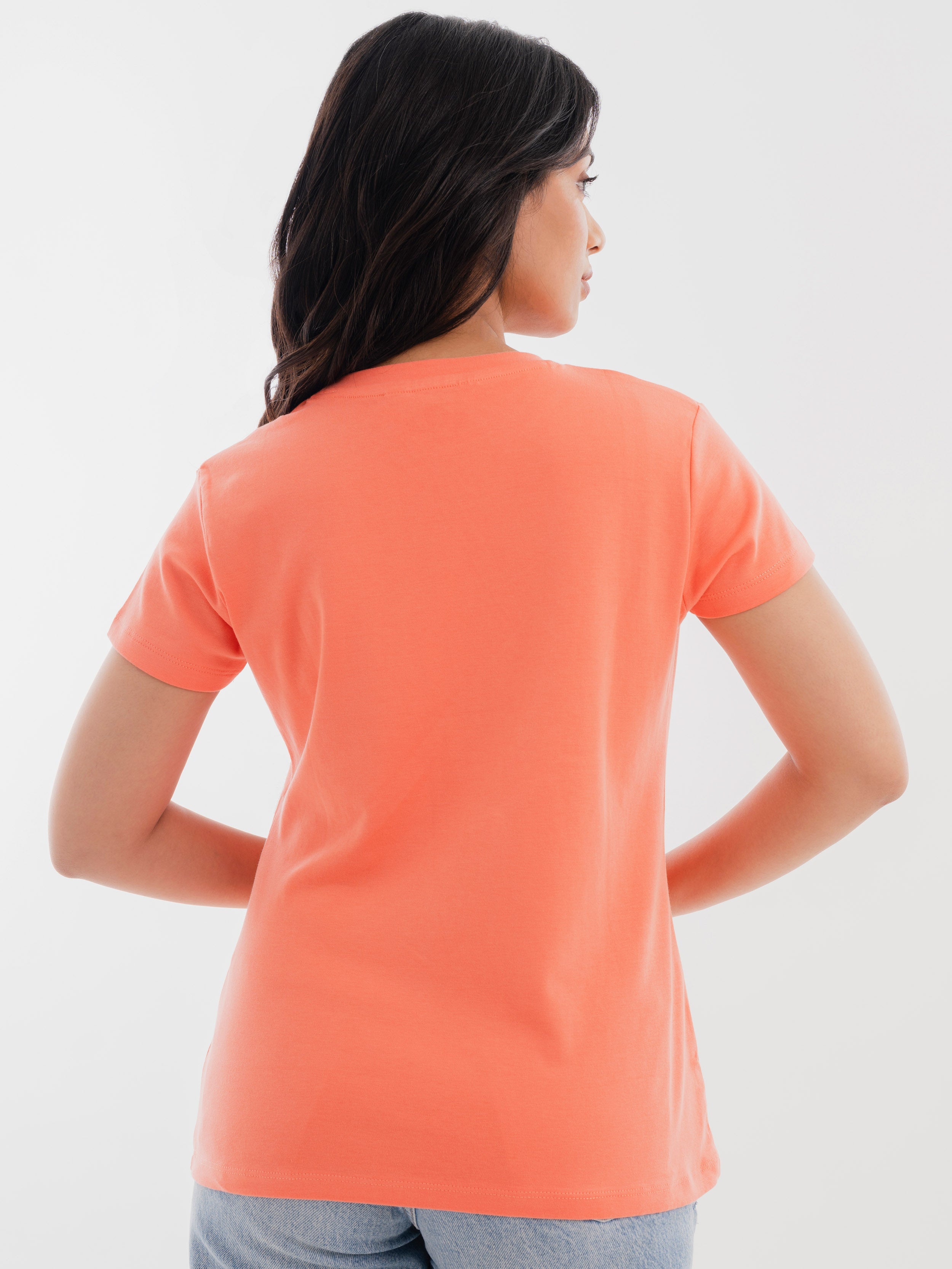 Crew Neck Cotton T-Shirt Coral Back