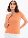 Scoop Neck Ribbed T-Shirt Orange Front