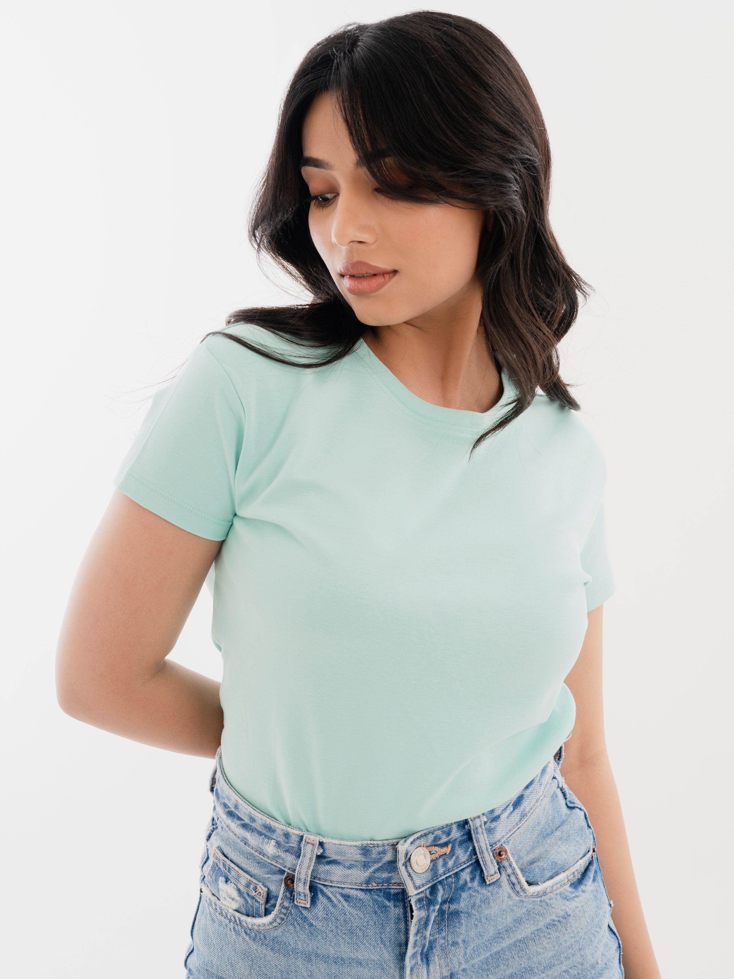 Crew Neck Cotton T-Shirt Mint Styling