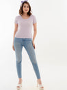 Scoop Neck Ribbed T-Shirt Lilac Full Front