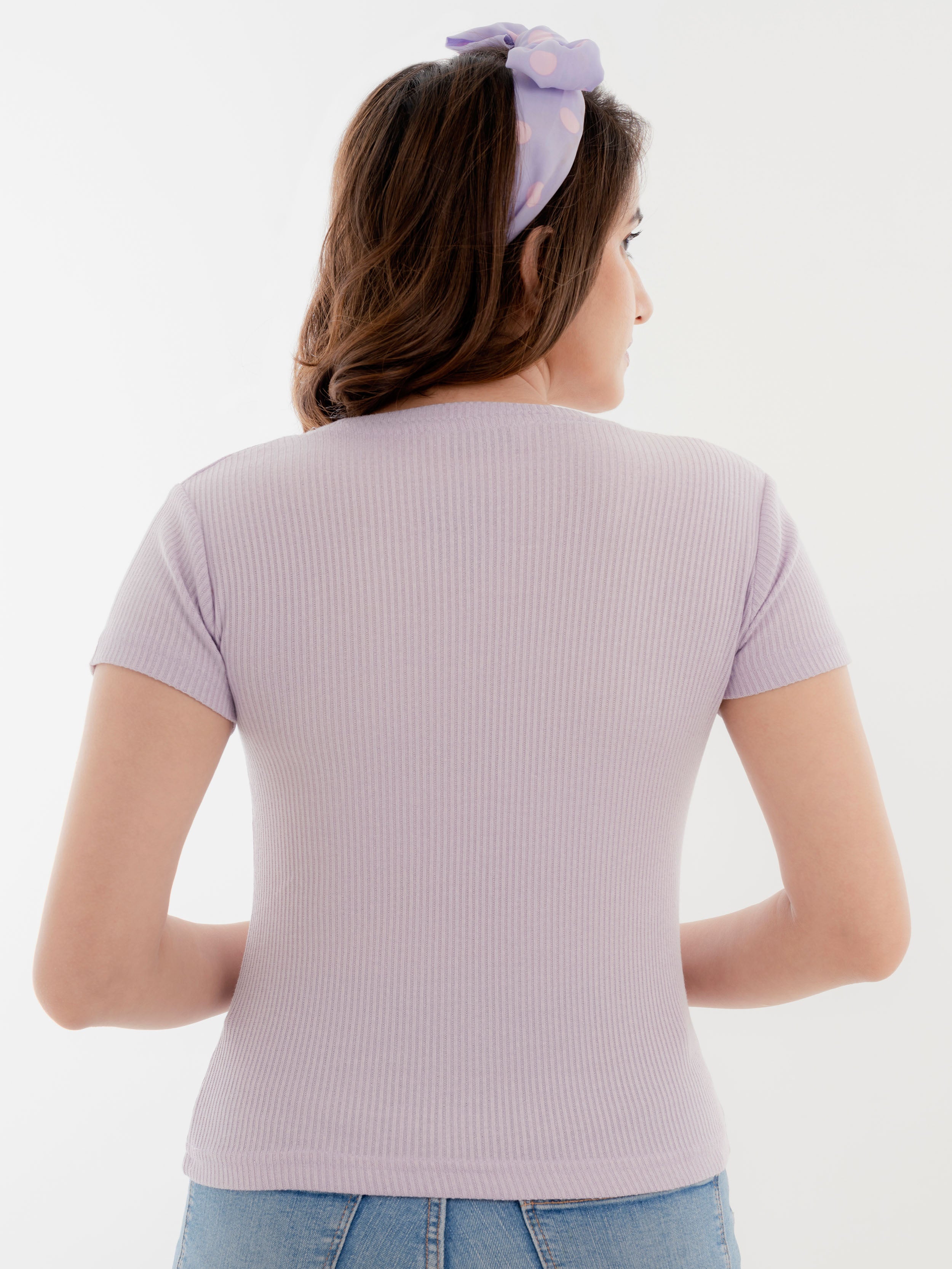 Scoop Neck Ribbed T-Shirt Lilac Back