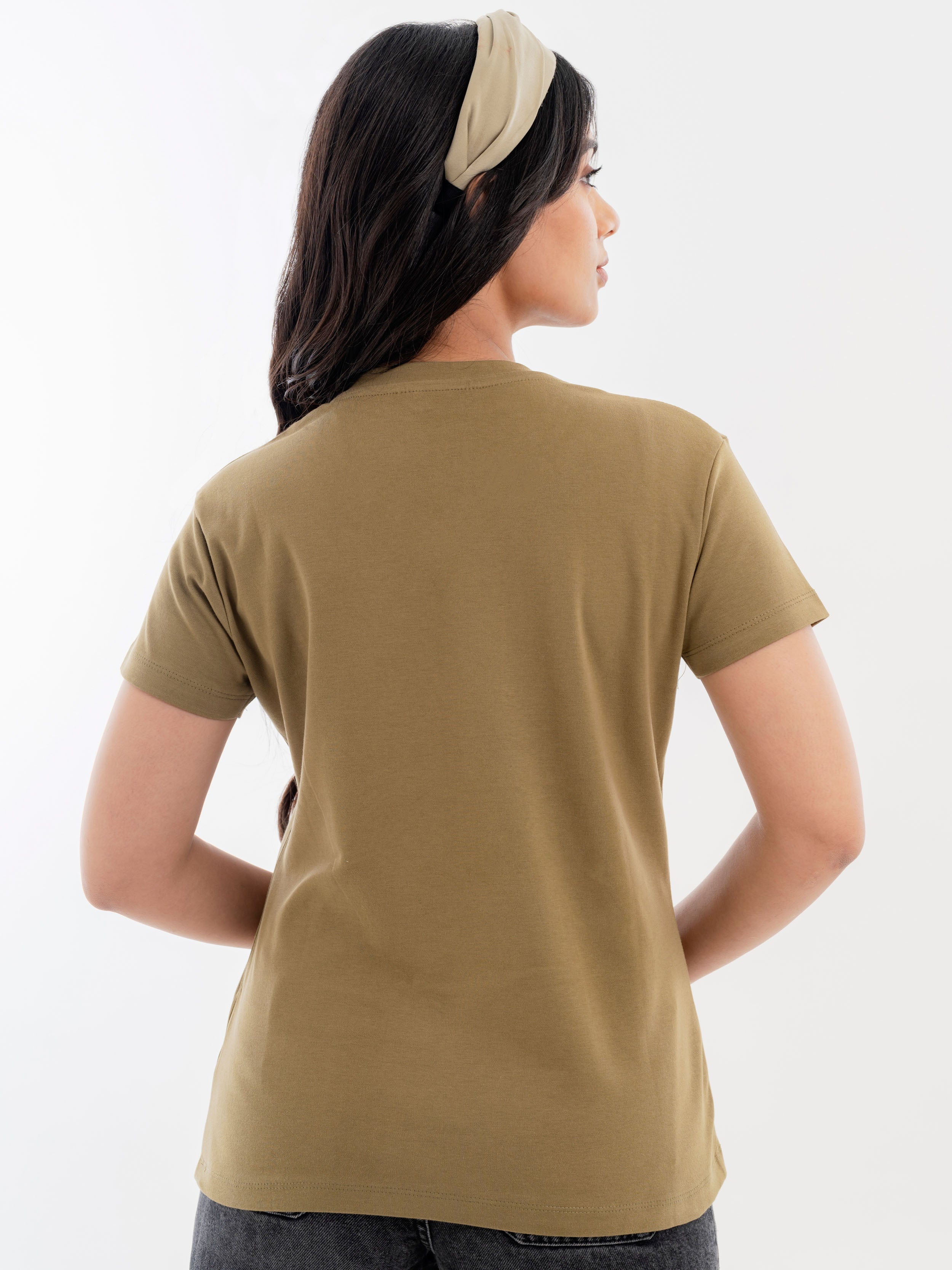 V Neck Cotton T-Shirt Pale Olive Green Back