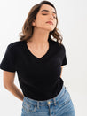 V Neck Cotton T-Shirt Black Styling