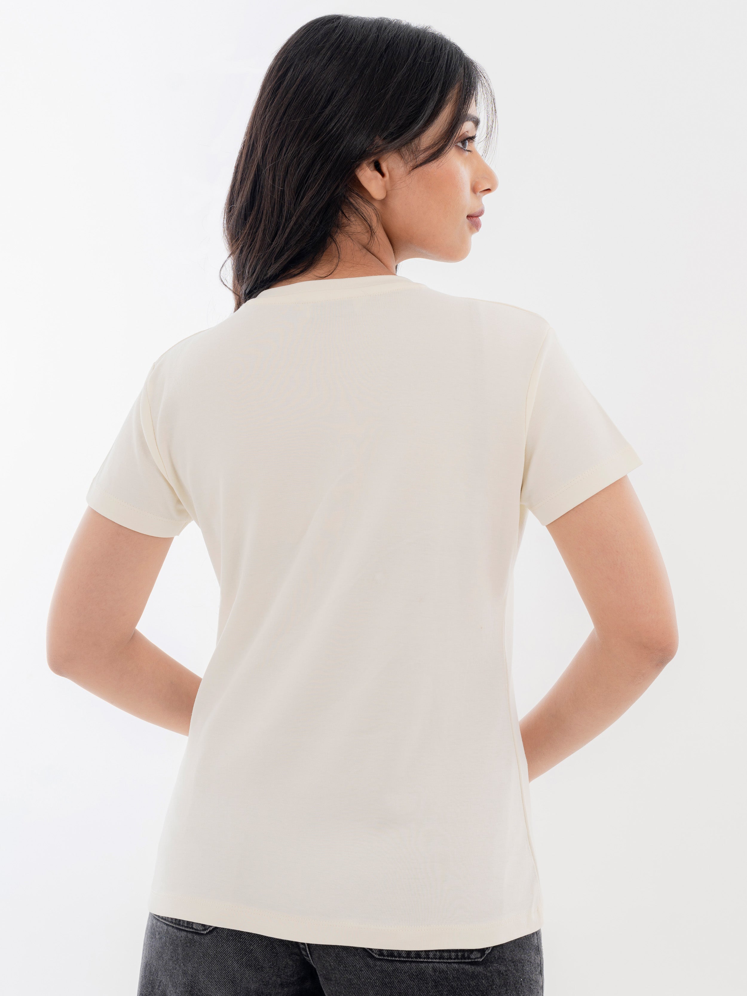 V Neck Cotton T-Shirt White Back