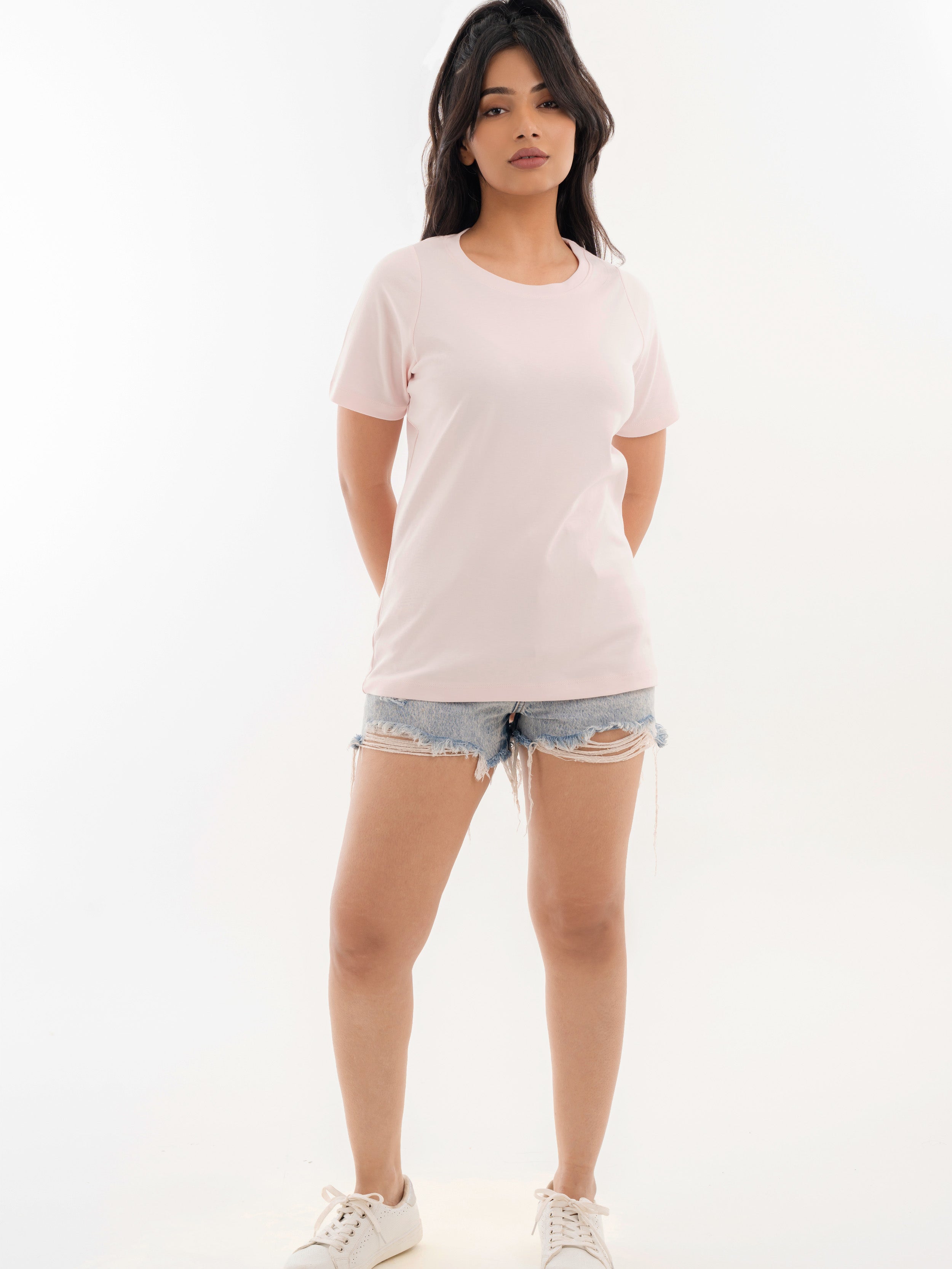 Racer Cotton T-Shirt Pastel Pink Full Front