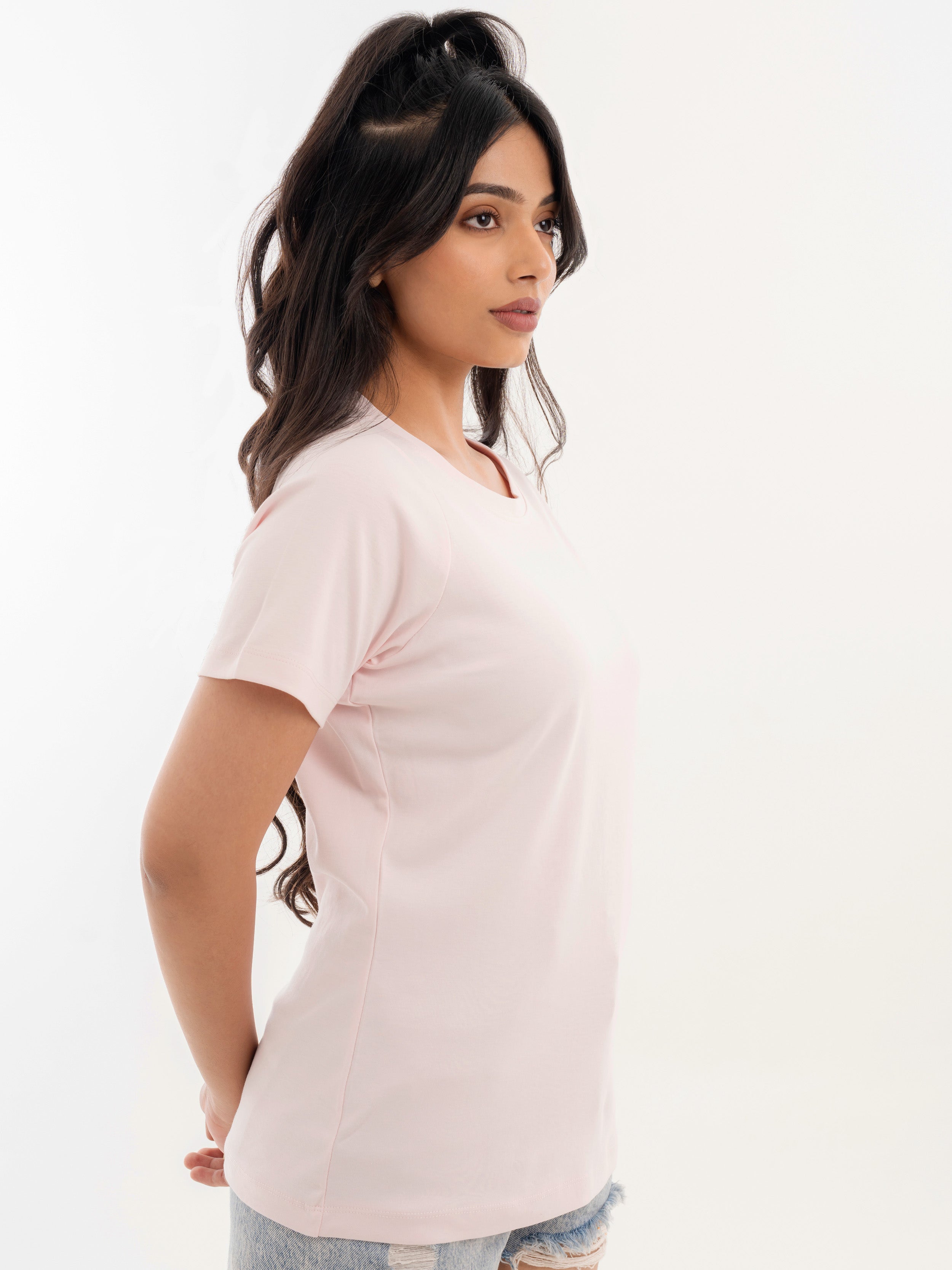 Racer Cotton T-Shirt Pastel Pink Side