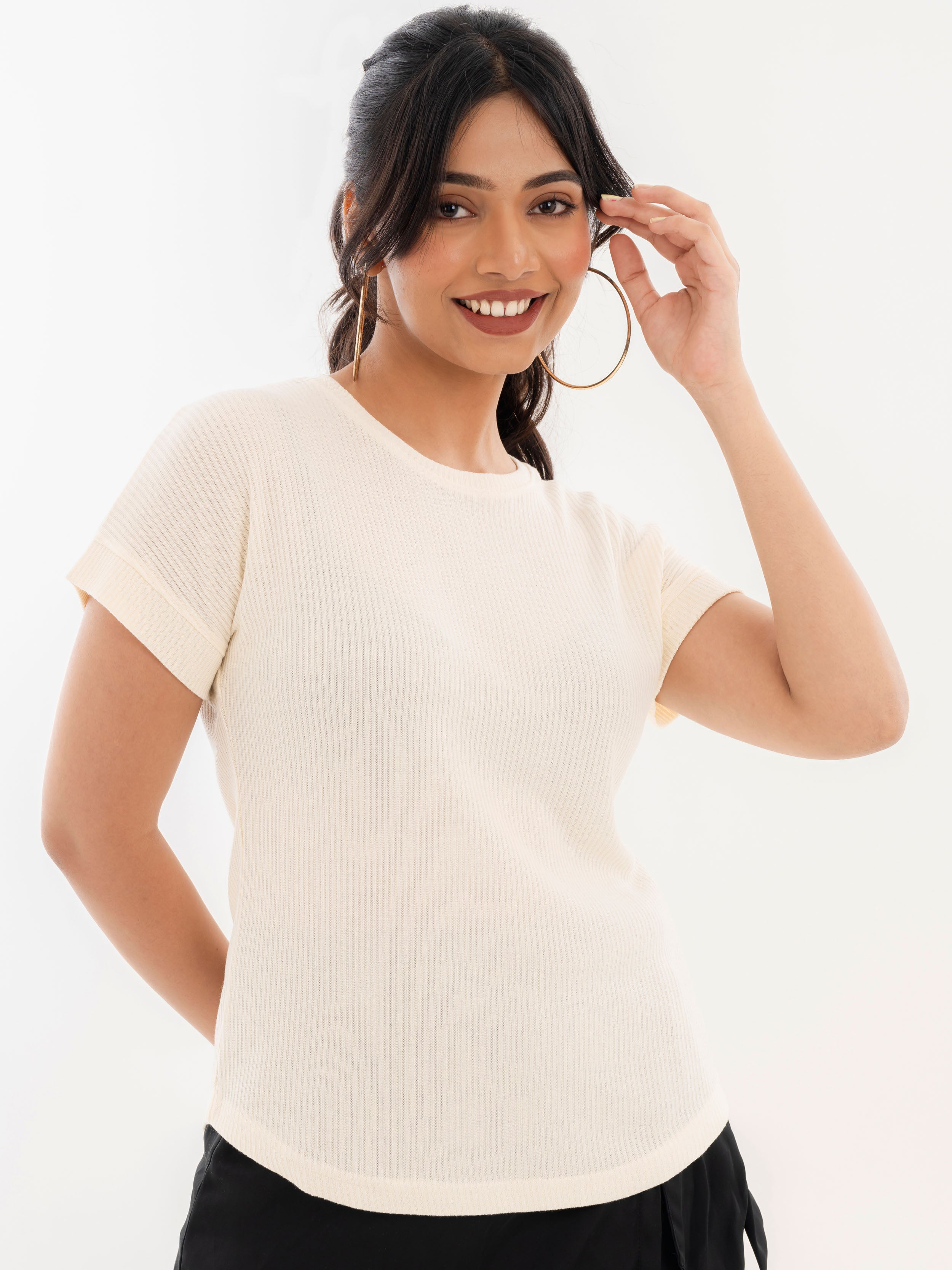 Drop Shoulder Ribbed T-Shirt Star White Front