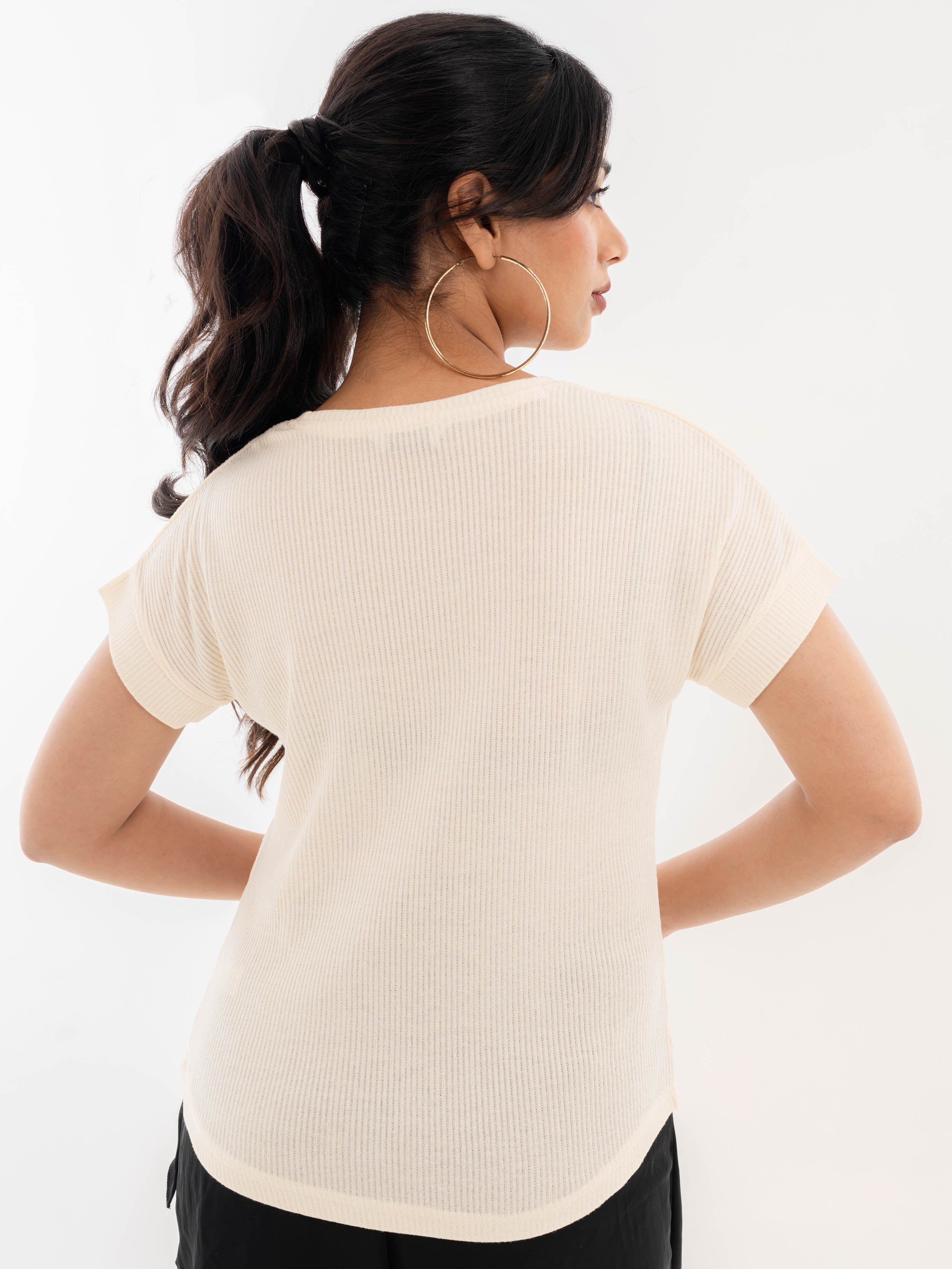 Drop Shoulder Ribbed T-Shirt Star White Back