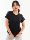 Drop Shoulder Ribbed T-Shirt Black Front