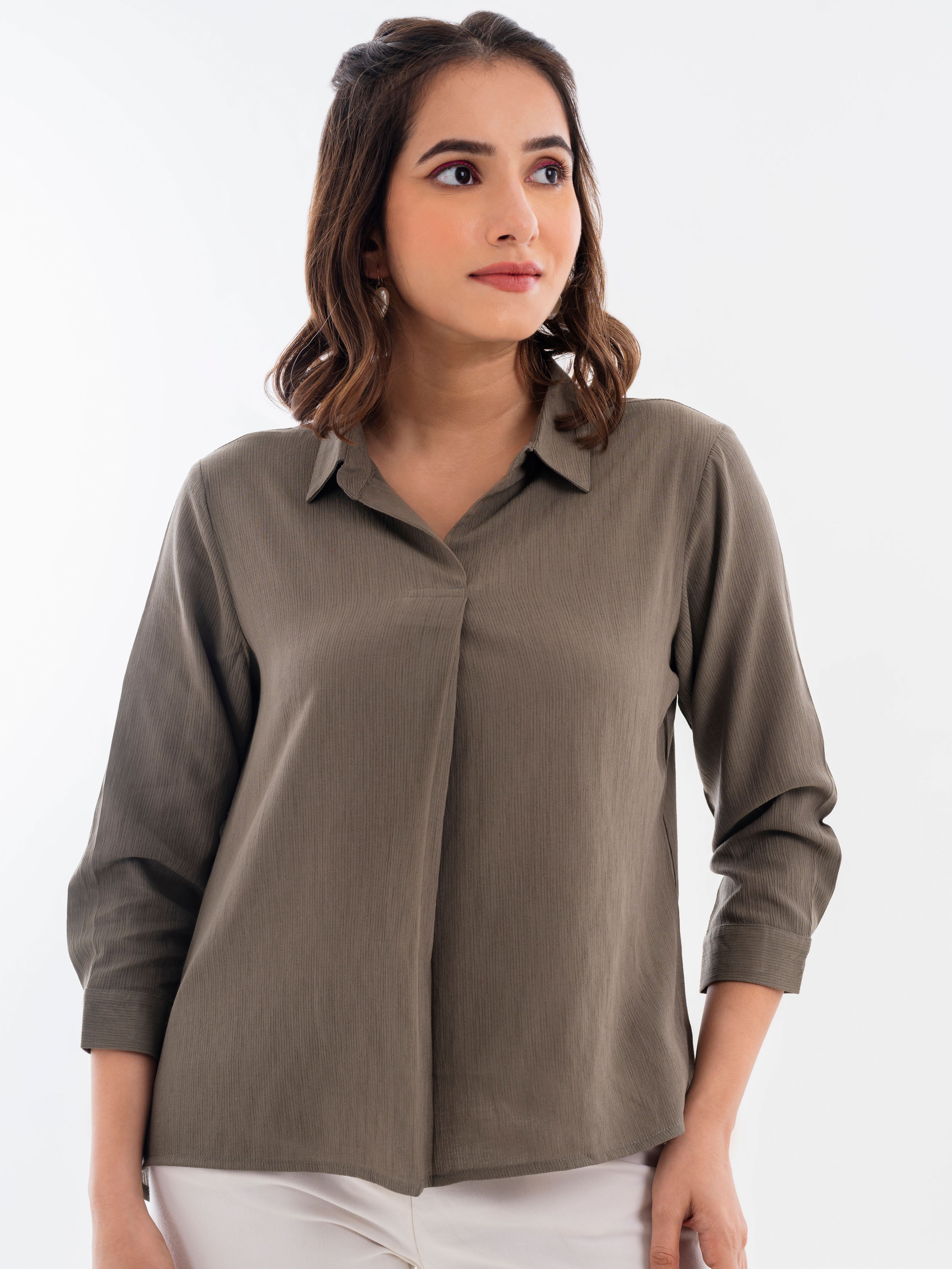 4 Sleeve Shirt Brown Grey Front