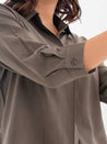 3/4 Sleeve Shirt Brown Grey Detail