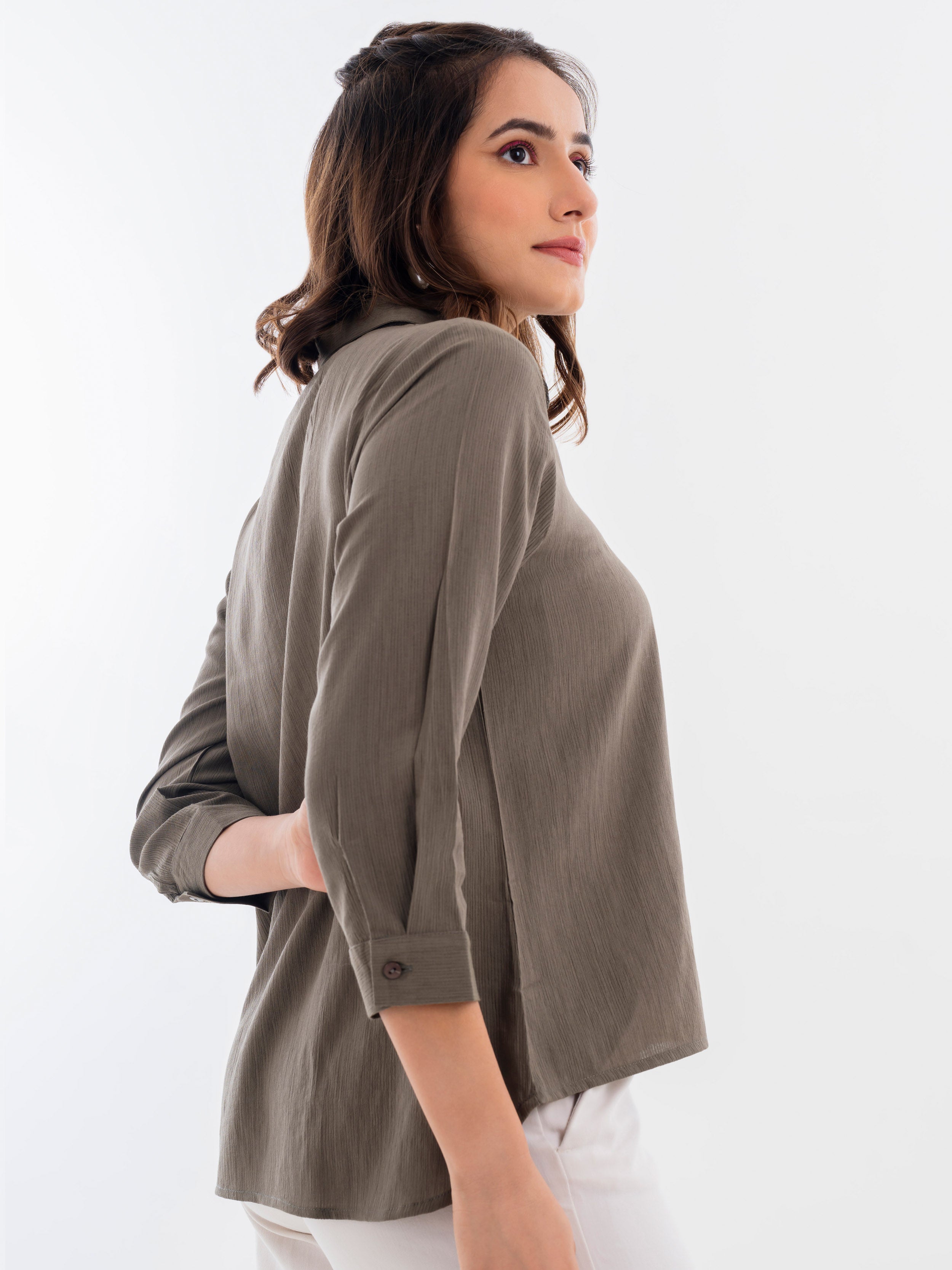 4 Sleeve Shirt Brown Grey Side