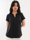 V Neck Casual Shirt Top Black Front