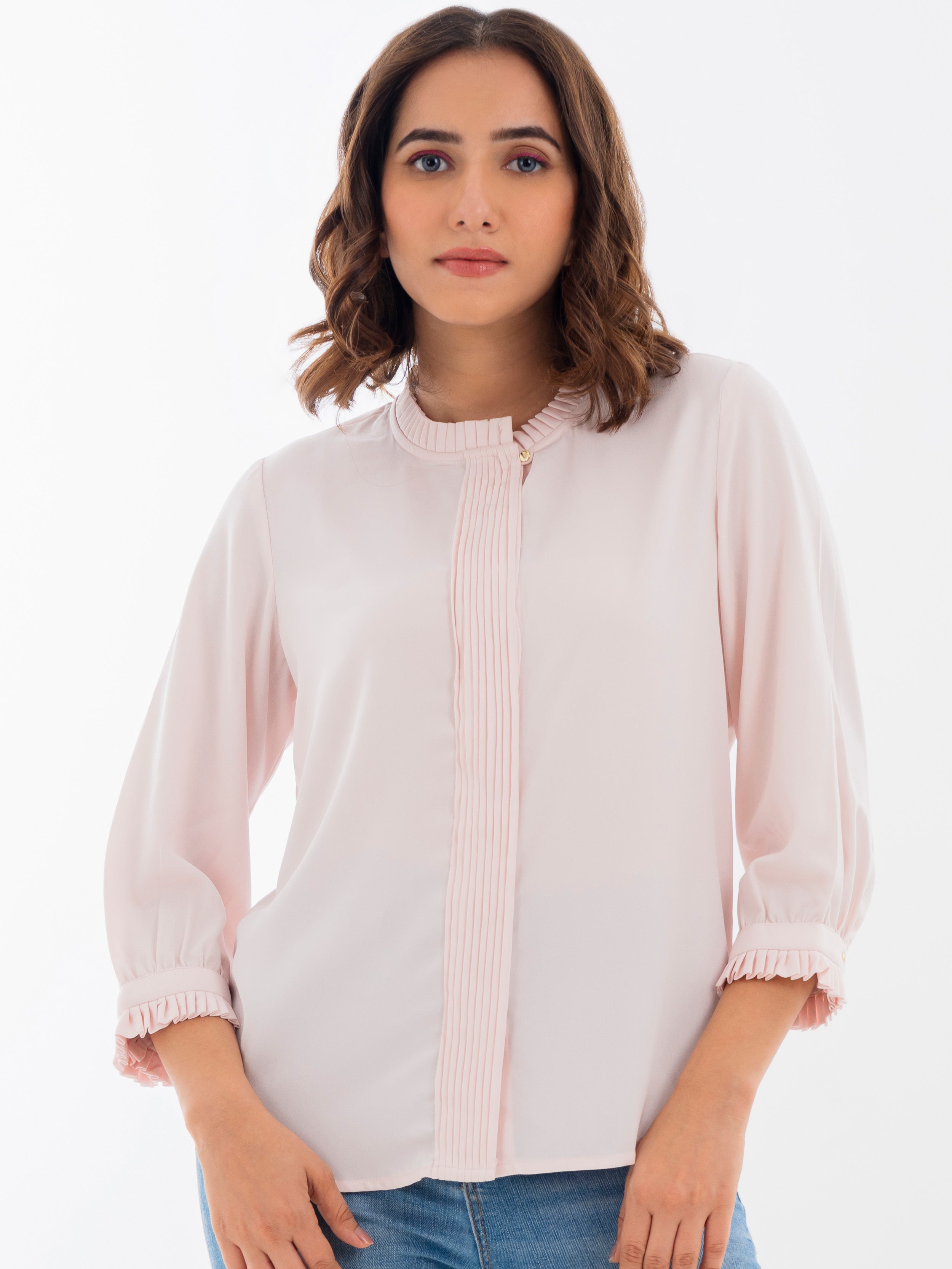 Pintuck Shirt Pastel Pink Front