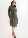 Linen Shirt Dress Forest Green Front