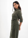 Linen Shirt Dress Forest Green Side