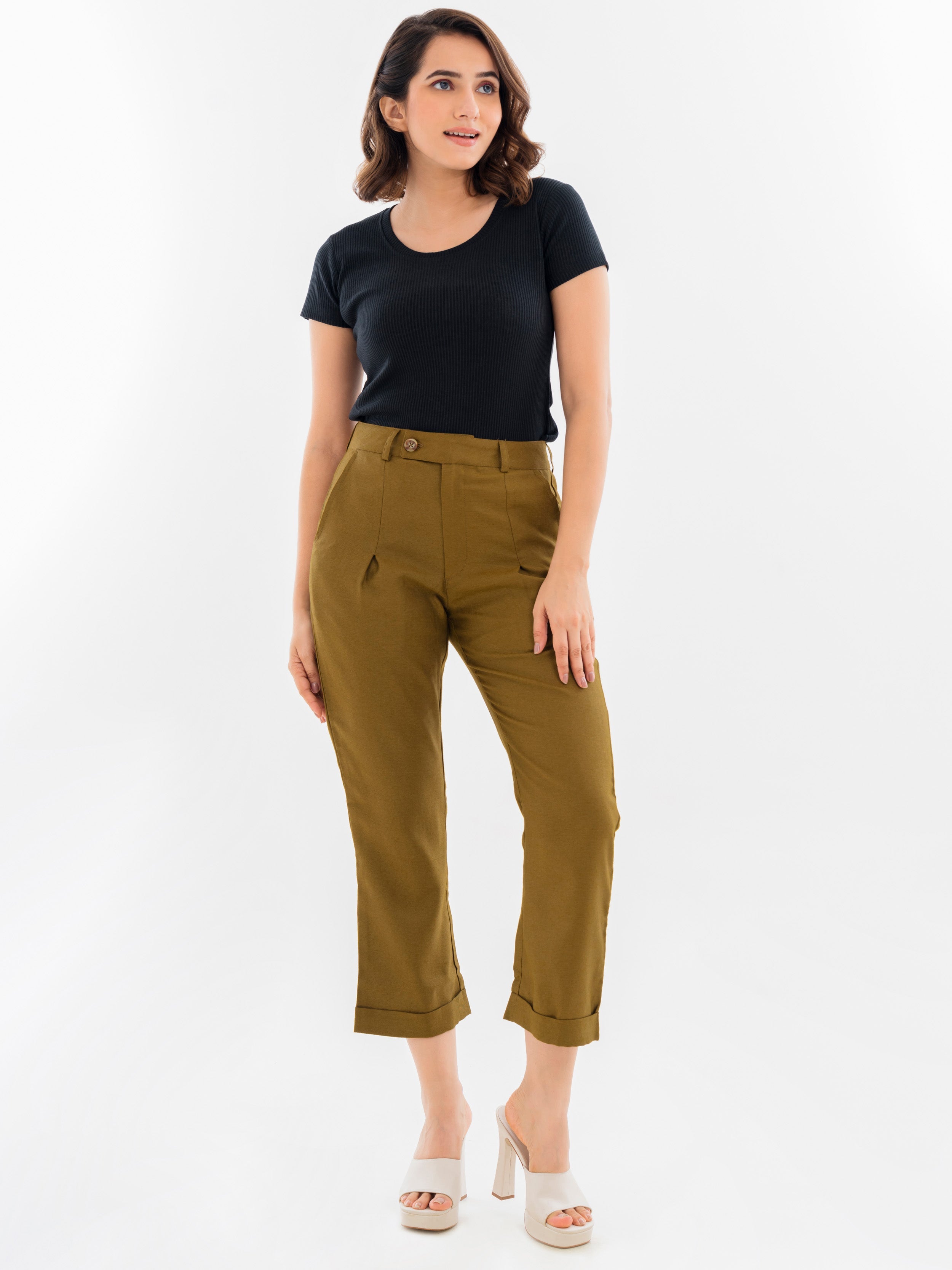 Ankle length Pants Golden Olive Full Front