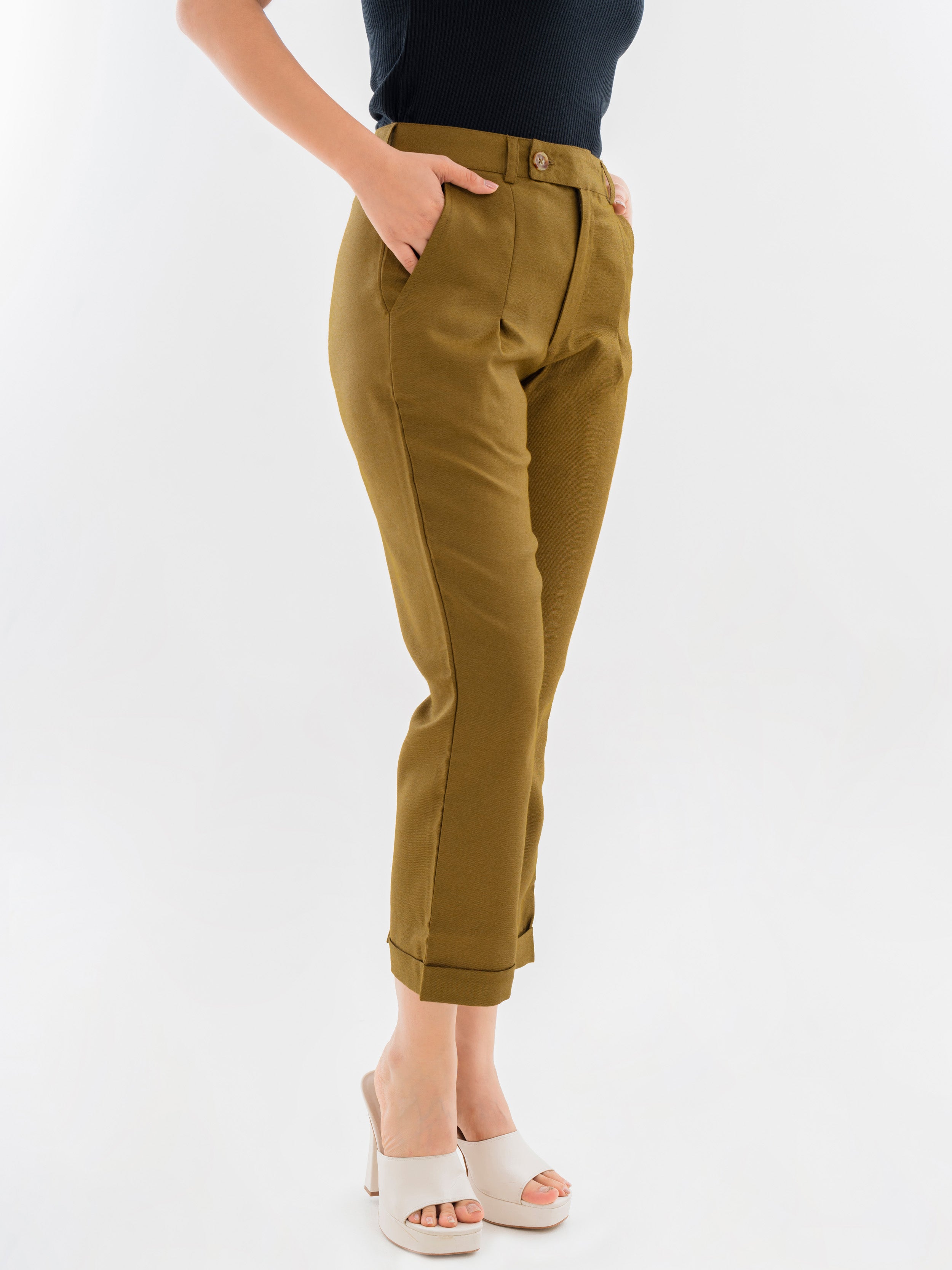 Ankle length Pants Golden Olive Front