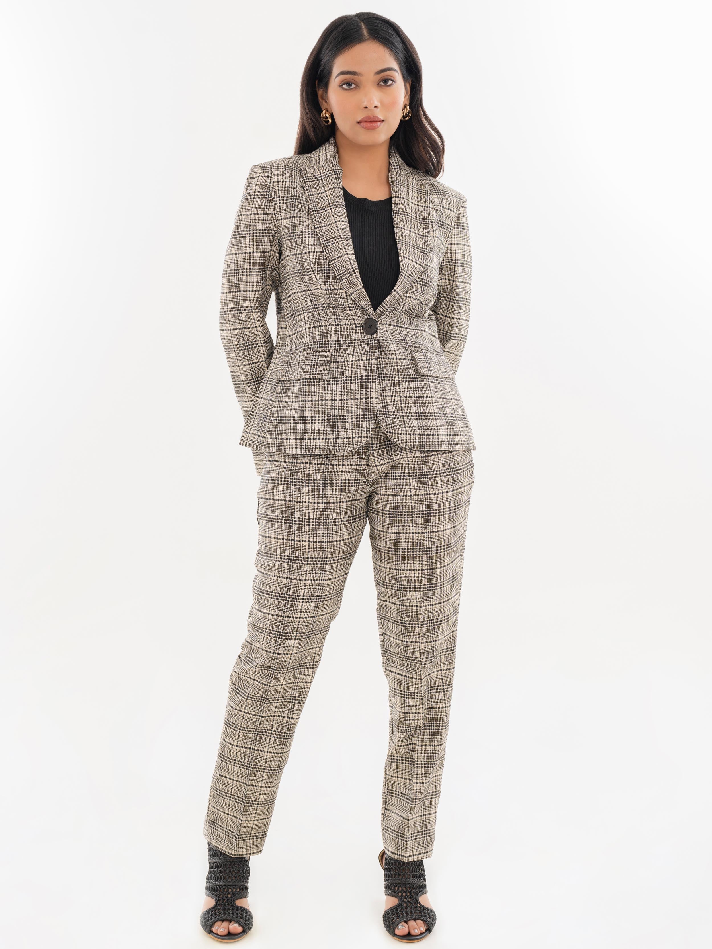 Check Straight Business Suit Pastel Grey Full Front