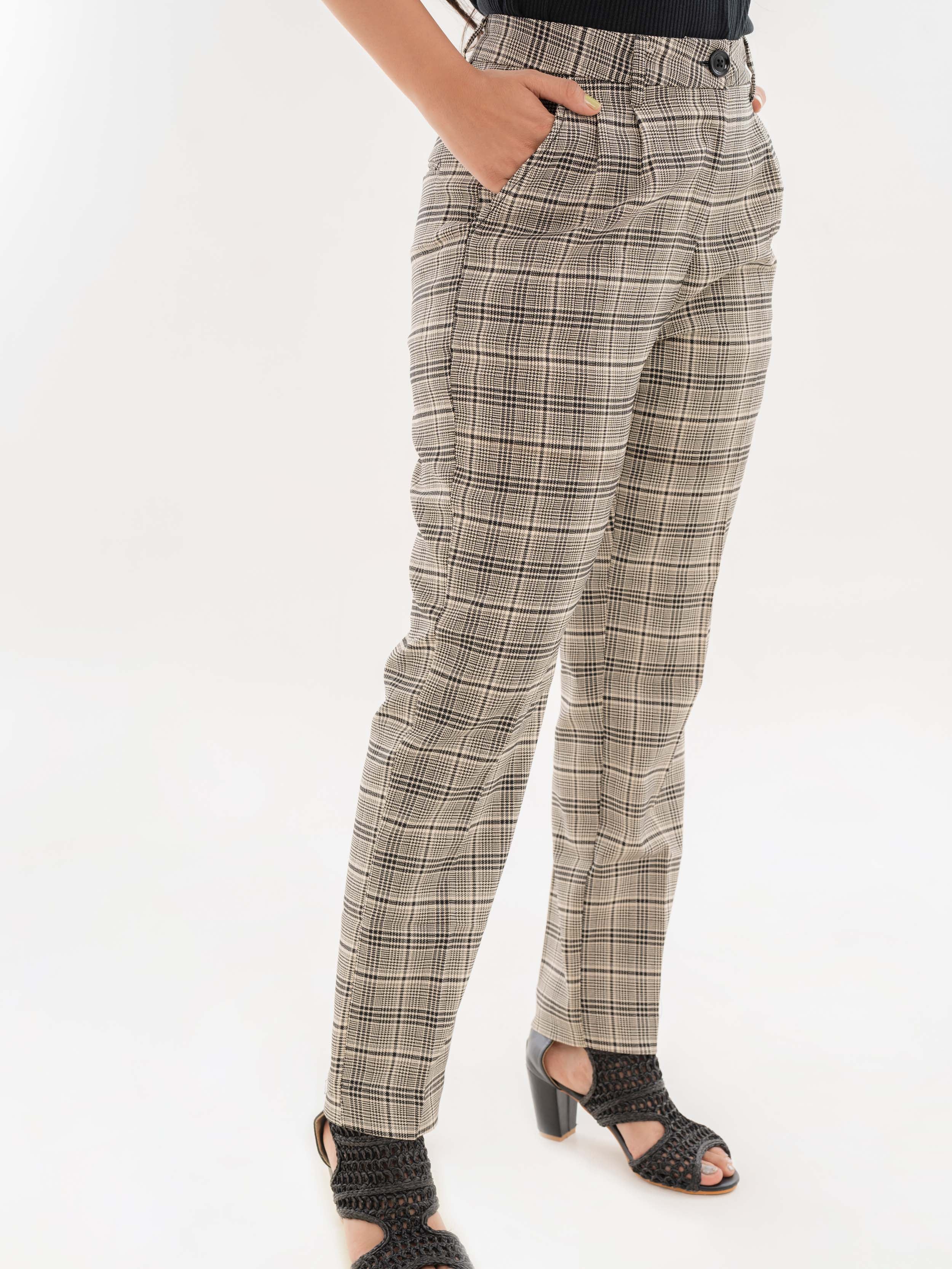 Check Straight Leg Pants Pastel Grey Side